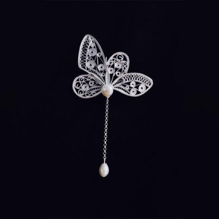 Handcrafted Silver Filigree Butterfly Pendant with Natural Freshwater Pearl - Heritage Artisanal Creation