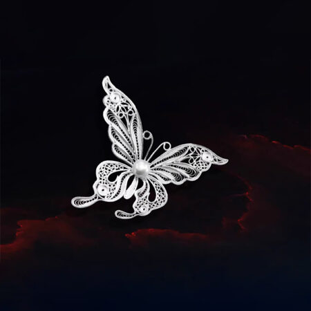 Silver Filigree Butterfly Pendant with Freshwater Pearl Brooch, Dual-Use, Intangible Cultural Heritage Handicraft
