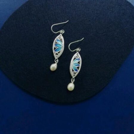 Artisan Silver Filigree Lotus Earrings with High-Temperature Enamel