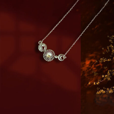 S925 Silver Filigree Inlaid Freshwater Pearl Geometric Necklace - Artisan Crafted Heritage Gift