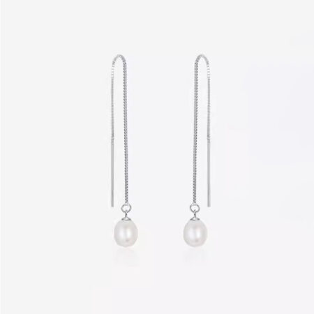 Minimalist Long Sterling Silver Earrings with Freshwater Teardrop-shaped Pearls - Elegant Women's Jewelry, Trendy and High-Quality Design