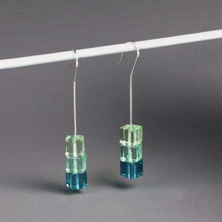 Sterling Silver Earrings with Crystal "Summer Rain"- Dynamic Daily Designer Original, Artisan Crafted in Shades of Fresh Green