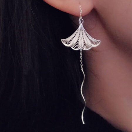 Exquisite Handcrafted Silver Filigree Ginkgo Leaf Earrings: Intricate Silver Wire Craftsmanship, Heritage Inspired Cultural Gift