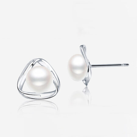 Premium Sterling Silver Freshwater Pearl Stud Earrings - Elegant Women's Jewelry, Luxury Geometric Style, Sophisticated Aura for Gifts