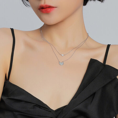 Sterling Silver Seashell with Zircon Pendant Necklace: Fashionable Double-Layered Design, Minimalist Yet Luxurious, Perfect for Elegance