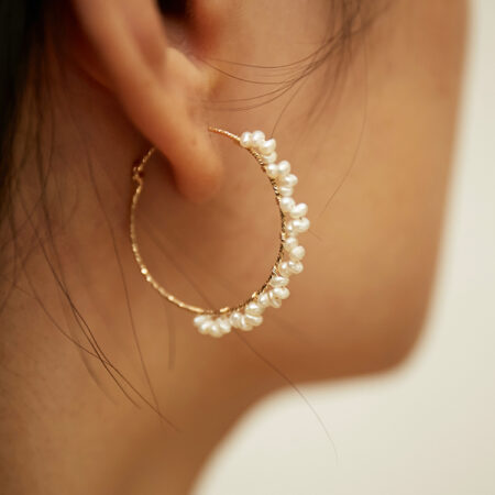 14k Gold-Plated Pearl Large Circle Hoop Earrings - Original Fashion Ear Jewelry