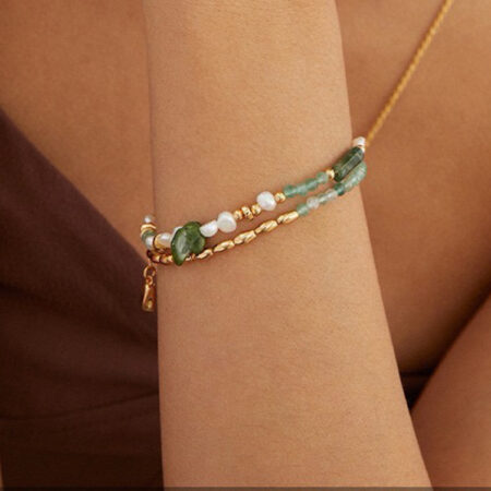 Pure Silver Pearl Bracelet: Inspired by Nature's Casual Elegance, Infused with Creativity, and Fashion-forward Designs Incorporating Various Shades of Green Gemstones and Natural Pearls