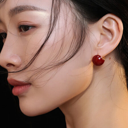 18k Gold-plated 925 Pure Silver Red Enamel Stud Earrings - Minimalist Classic European Style