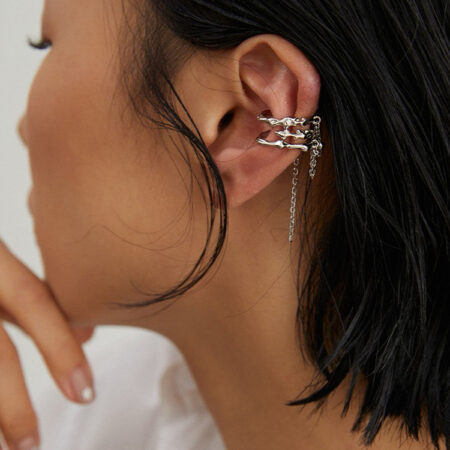 Tassel Design, Irregular Surface, Dazzling Gloss, Minimalist Chic Sterling Silver Ear Cuff (Sold Individually)