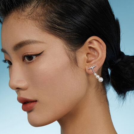 "Traces" Airplane-Inspired Platinum-Plated Silver Earrings with Freshwater Pearls