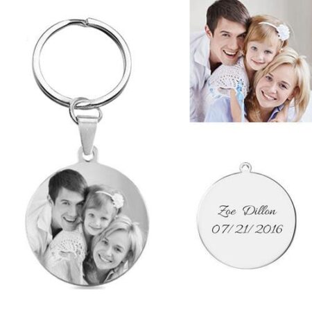 Custom Pet Photo Engraved Keychain Round Shape