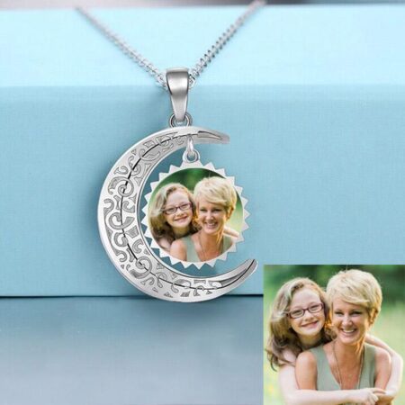Summer Solstice Moon Necklace, Custom Photo Pendant with Photo Inside, Memorial Engraved Necklace