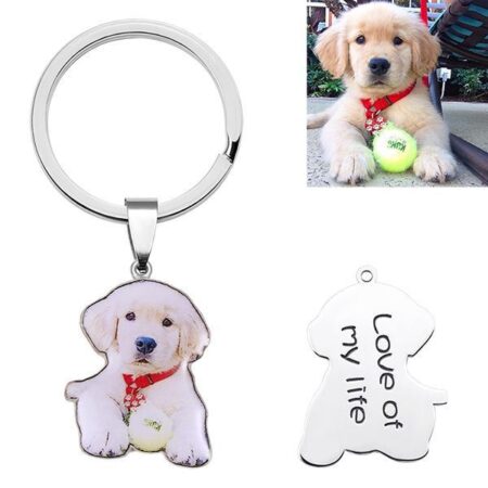 Full Color - Custom Pet Photo Engraved Keychain Sterling Silver