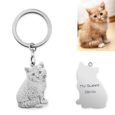 Custom Pet Photo Engraved Keychain Sterling Silver